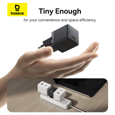 Мережевий зарядний пристрій з кабелем Baseus Palm Fast Charger 1C 30W EU Cluster Black(With: Baseus Mini White Cable C to C 60W(20V/3A) 1m