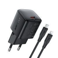 Мережевий зарядний пристрій ACEFAST A118 PD30W mini GaN USB-C fast charger set (P16) Black