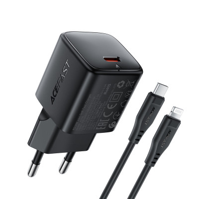 Мережевий зарядний пристрій ACEFAST A118 PD30W mini GaN USB-C fast charger set (P16) Black