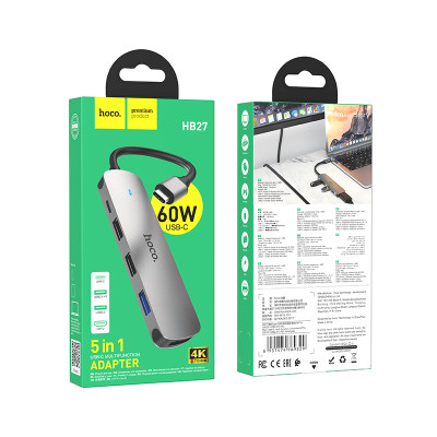 USB-хаб HOCO HB27 Type-C multi-function converter(HDTV+USB3.0+USB2.0*2+PD) Metal Gray USB-хаб HOCO HB27 Type-C multi-function converter(HDTV+USB3.0+USB2.0*2+PD) Metal Gray