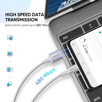 Кабель UGREEN US288 USB-A 2.0 to USB-C Cable Nickel Plating Aluminum Braid 1m (White) Кабель UGREEN US288 USB-A 2.0 to USB-C Cable Nickel Plating Aluminum Braid 1m (White)