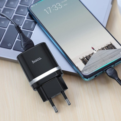Мережевий зарядний пристрій з кабелем HOCO C12Q Smart QC3.0 charger set(Type-C) 18W Black Мережевий зарядний пристрій з кабелем HOCO C12Q Smart QC3.0 charger set(Type-C) 18W Black