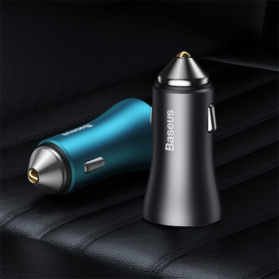 Автомобільний зарядний пристрій Baseus Golden Contactor Max Dual Fast Charger Car Charger U+U 60W Dark Gray
