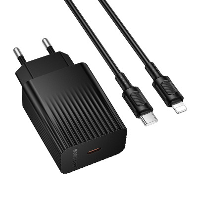 Мережевий зарядний пристрій з кабелем BOROFONE BAS73A Source single port PD20W charger set (C to iP) (EU) Black Мережевий зарядний пристрій з кабелем BOROFONE BAS73A Source single port PD20W charger set (C to iP) (EU) Black