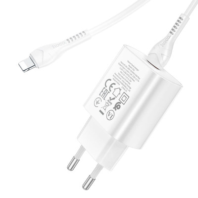 Мережевий зарядний пристрій з кабелем HOCO N22 Jetta PD25W charger set (Type-C to iP)(EU) White Мережевий зарядний пристрій з кабелем HOCO N22 Jetta PD25W charger set (Type-C to iP)(EU) White