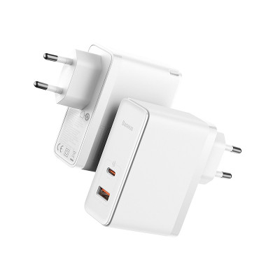 Мережевий зарядний пристрій Baseus GaN5 Pro Fast Charger C+U 100W EU White (With Mini White Cable Type-C to Type-C 100W(20V/5A) 1m White）