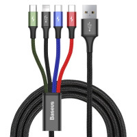 Кабель Baseus Fast 4-in-1 Cable For iP+Type-C(2)+Micro 3.5A 1.2m Black Кабель Baseus Fast 4-in-1 Cable For iP+Type-C(2)+Micro 3.5A 1.2m Black