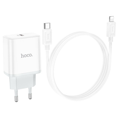 Мережевий зарядний пристрій з кабелем HOCO C104A Stage single port PD20W charger set (C to iP)(EU) White Мережевий зарядний пристрій з кабелем HOCO C104A Stage single port PD20W charger set (C to iP)(EU) White