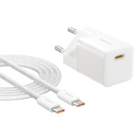 Мережевий зарядний пристрій з кабелем Baseus GaN5 Fast Charger (mini) 1C 25W EU Moon White (with: Fast Charging Data Cable Type-C)