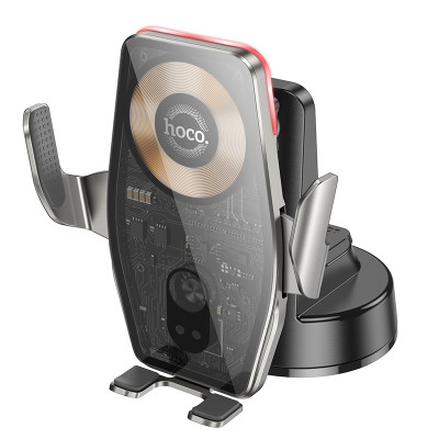 Автотримач для телефона з БЗП HOCO HW27 Traveler infrared RGB wireless fast charging car holder(center console) Black metal gray Автотримач для телефона з БЗП HOCO HW27 Traveler infrared RGB wireless fast charging car holder(center console) Black metal gray