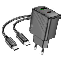 Мережевий зарядний пристрій з кабелем HOCO CS23A Sunlight dual-port PD30W+QC3.0 charger set(Type-C to Type-C)(EU) Black Мережевий зарядний пристрій з кабелем HOCO CS23A Sunlight dual-port PD30W+QC3.0 charger set(Type-C to Type-C)(EU) Black