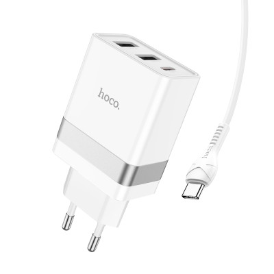 Мережевий зарядний пристрій HOCO N21 Pro Tourer PD30W (2A1C) charger set(Type-C to Type-C) White Мережевий зарядний пристрій HOCO N21 Pro Tourer PD30W (2A1C) charger set(Type-C to Type-C) White