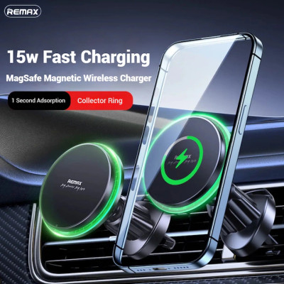 Автотримач для телефона з БЗП REMAX MagSafe Magnetic 15W Wireless Charging Car Mount RM-C01 Black Автотримач для телефона з БЗП REMAX MagSafe Magnetic 15W Wireless Charging Car Mount RM-C01 Black