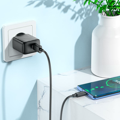 Мережевий зарядний пристрій з кабелем HOCO CS21A Rich single port QC3.0 charger set (Type-C)(EU) Black Мережевий зарядний пристрій з кабелем HOCO CS21A Rich single port QC3.0 charger set (Type-C)(EU) Black