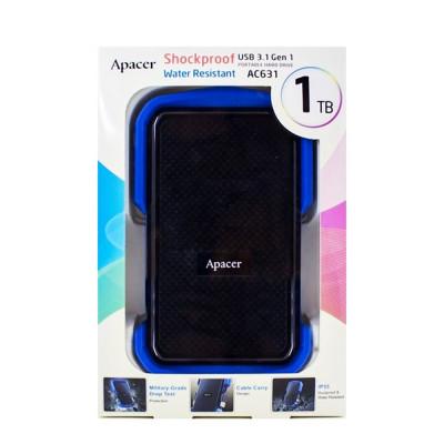 Зовнішній жорсткий диск PHD External 2.5'' Apacer USB 3.1 AC631 1TB Black/Blue (color box)