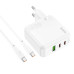 Мережевий зарядний пристрій HOCO C115A Header PD65W GaN  three-port(2C1A) charger set(Type-C to Type-C) White