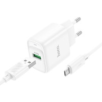 Мережевий зарядний пристрій з кабелем HOCO C140A Smart single port QC3.0 charger set (Micro)(EU) White Мережевий зарядний пристрій з кабелем HOCO C140A Smart single port QC3.0 charger set (Micro)(EU) White