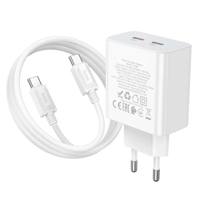 Мережевий зарядний пристрій HOCO C108A Leader PD35W dual port(2C) charger set(Type-C to Type-C) White