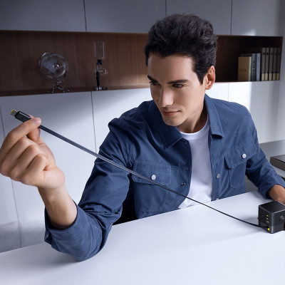 Мережевий зарядний пристрій Baseus Super GaN Desktop Charger with Retractable Cable 3C+U 100W EU Cosmic Black