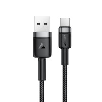 Кабель ACEFAST C22-04, USB to Type-C, 3A, 1.2m, Nylon Braid, Aluminum Alloy + TPE connectors, Black Кабель ACEFAST C22-04, USB to Type-C, 3A, 1.2m, Nylon Braid, Aluminum Alloy + TPE connectors, Black