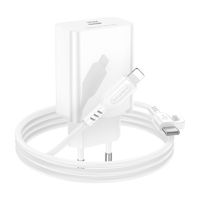 Мережевий зарядний пристрій з кабелем BOROFONE BA21A Pro Long journey single port PD20W charger set(C to iP) White Мережевий зарядний пристрій з кабелем BOROFONE BA21A Pro Long journey single port PD20W charger set(C to iP) White