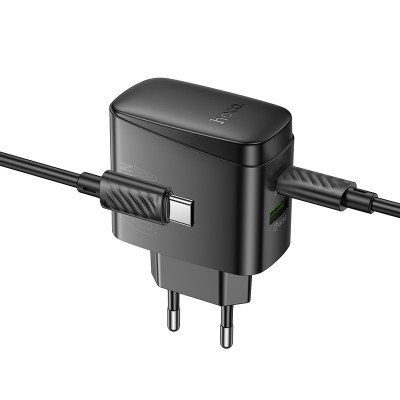 Мережевий зарядний пристрій з кабелем HOCO CS63A Bright PD65W(1A1C) charger set (C to C)(EU) Black Мережевий зарядний пристрій з кабелем HOCO CS63A Bright PD65W(1A1C) charger set (C to C)(EU) Black