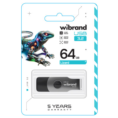 Флеш-накопичувач Wibrand USB 3.2 Gen1 Lizard 64GB Black Флеш-накопичувач Wibrand USB 3.2 Gen1 Lizard 64GB Black