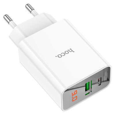 Мережевий зарядний пристрій HOCO C100A PD20W+QC3.0 charger with digital display White Мережевий зарядний пристрій HOCO C100A PD20W+QC3.0 charger with digital display White