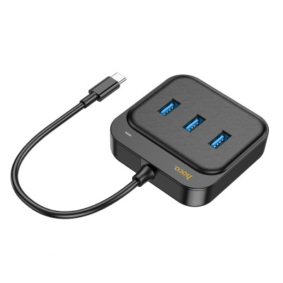USB-Hub HOCO HB35 Easy link 4-in-1 Gigabit Ethernet Adapter(Type-C to USB3.0*3+RJ45)(L=0.2M) Black
