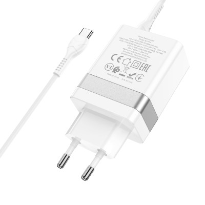 Мережевий зарядний пристрій HOCO N21 Pro Tourer PD30W (2A1C) charger set(Type-C to Type-C) White Мережевий зарядний пристрій HOCO N21 Pro Tourer PD30W (2A1C) charger set(Type-C to Type-C) White