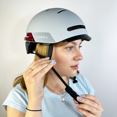 Захисний шолом Livall BH51M NSO (L) Sandstone Grey (57-61см), акустика JBL, мікрофон, сигнали поворотів та стопів, додаток, пульт BR80, застібка, BT