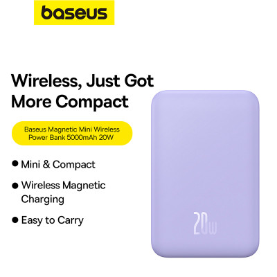 Зовнішній акумулятор Baseus Magnetic Mini Wireless Fast Charge Power Bank 5000mAh 20W Nebula Purple Зовнішній акумулятор Baseus Magnetic Mini Wireless Fast Charge Power Bank 5000mAh 20W Nebula Purple