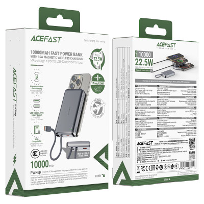 Зовнішній акумулятор ACEFAST M18-10000 PD20W/22.5W magnetic fast charging power bank with built-in cable Black Зовнішній акумулятор ACEFAST M18-10000 PD20W/22.5W magnetic fast charging power bank with built-in cable Black