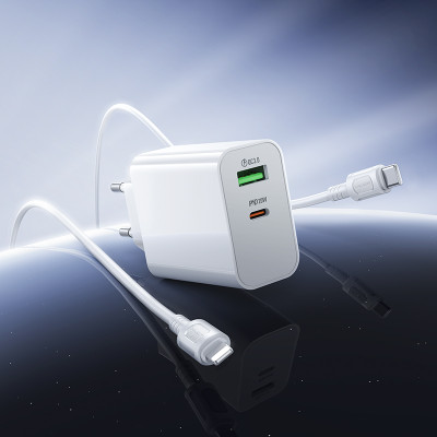 Мережевий зарядний пристрій з кабелем BOROFONE BA106A Stellar PD20W+QC3.0 charger set (C to iP) (EU) White Мережевий зарядний пристрій з кабелем BOROFONE BA106A Stellar PD20W+QC3.0 charger set (C to iP) (EU) White