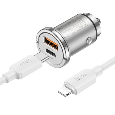 Автомобільний зарядний пристрій HOCO NZ10 Handy PD45W+QC3.0 car charger set(C to iP) Silver Автомобільний зарядний пристрій HOCO NZ10 Handy PD45W+QC3.0 car charger set(C to iP) Silver