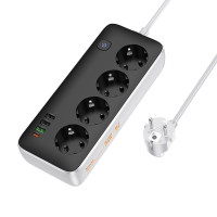 Мережевий подовжувач HOCO AC22 Sunlight 4-bit (PD30W/1C3A) desktop socket (EU/GER)(L=3M) Black