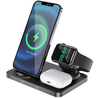 Бездротовий зарядний пристрій HOCO CW33 Ultra-Charge 3-in-1 vertical wireless fast charger Black