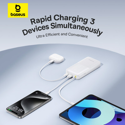 Зовнішній акумулятор Baseus Bipow 2 Digital Display Power Bank With Built-in USB-C Cable 20000mah 20W Moon White