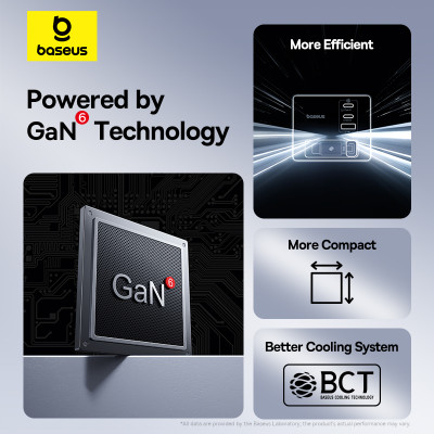 Мережевий зарядний пристрій Baseus Super GaN Desktop Charger with Retractable Cable 3C+U 100W EU Cosmic Black