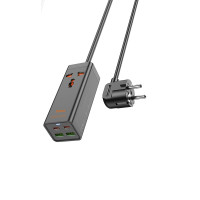 Мережевий подовжувач HOCO AC10A Barry PD65W GaN (2C2A with 1 socket) desktop charger Black Мережевий подовжувач HOCO AC10A Barry PD65W GaN (2C2A with 1 socket) desktop charger Black