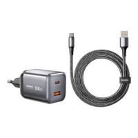 Мережевий зарядний пристрій з кабелем REMAX Wisdom Series 100W GaN Travel Charger+A-C Data Cable Set CA-15(AC100W) EU Tarnish Мережевий зарядний пристрій з кабелем REMAX Wisdom Series 100W GaN Travel Charger+A-C Data Cable Set CA-15(AC100W) EU Tarnish