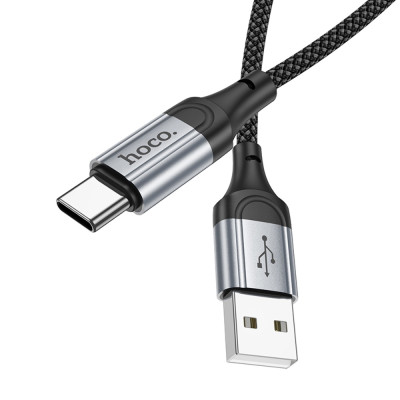 Кабель HOCO X102 USB to Type-C 3A, 1m, nylon, aluminum connectors, Black Кабель HOCO X102 USB to Type-C 3A, 1m, nylon, aluminum connectors, Black