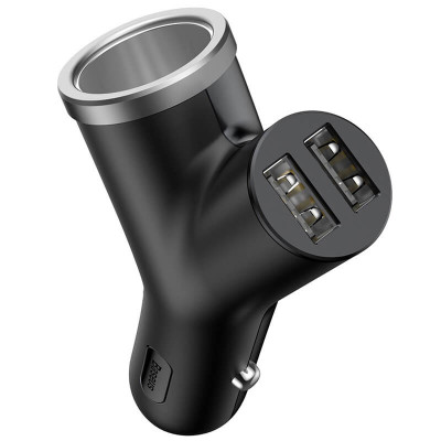 Автомобільний зарядний пристрій Baseus Y type dual USB+cigarette lighter extended car charger 3.1 A Black Автомобільний зарядний пристрій Baseus Y type dual USB+cigarette lighter extended car charger 3.1 A Black