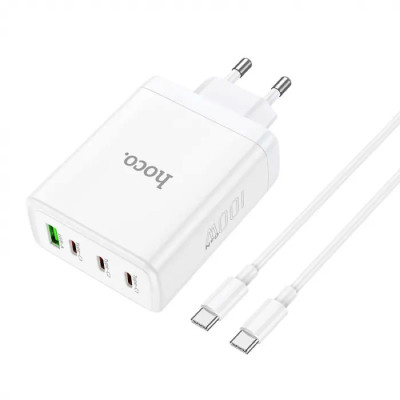 Мережевий зарядний пристрій HOCO N31 Leader PD100W four-port(3C1A) fast charger set(Type-C to Type-C) White Мережевий зарядний пристрій HOCO N31 Leader PD100W four-port(3C1A) fast charger set(Type-C to Type-C) White