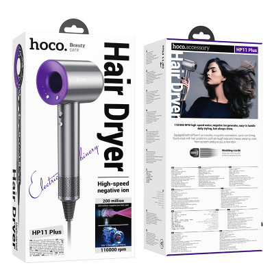 Фен HOCO HP11 Plus 1600W High-speed negative ion hair dryer(EU) Purple