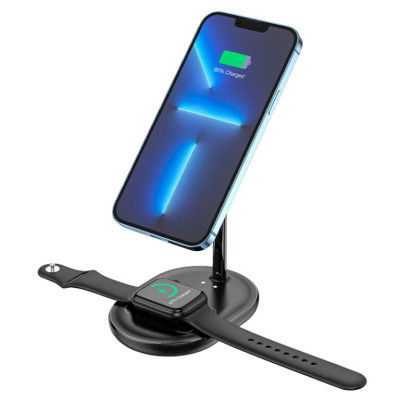 Бездротовий зарядний пристрій HOCO CW40 Noble 3-in-1 magnetic holder with wireless fast charging Black