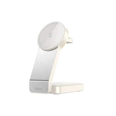 Бездротовий зарядний пристрій HOCO CQ3 Motorcycle folding 3-in-1 magnetic wireless fast charger Milky White