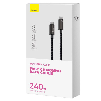 Кабель Baseus Tungsten Gold Fast Charging Data Cable Type-C to Type-C 240W 3m Black