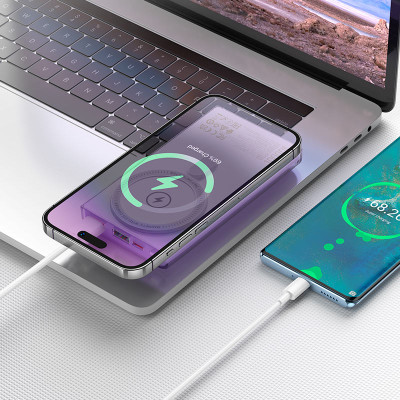 Зовнішній акумулятор HOCO Q22 Taurus 22.5W+PD20W magnetic fully compatible power bank with digital display(10000mAh) Purple