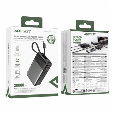 Зовнішній акумулятор ACEFAST M21 PD65W power bank with cable 20000mAh Black Зовнішній акумулятор ACEFAST M21 PD65W power bank with cable 20000mAh Black